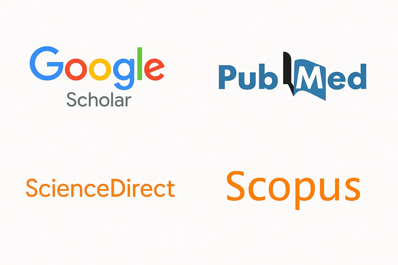 چهار پایگاه معتبر علمی شامل Google Scholar، PubMed، ScienceDirect و Scopus برای دسترسی به مقالات علمی و منابع معتبر پایان‌نامه